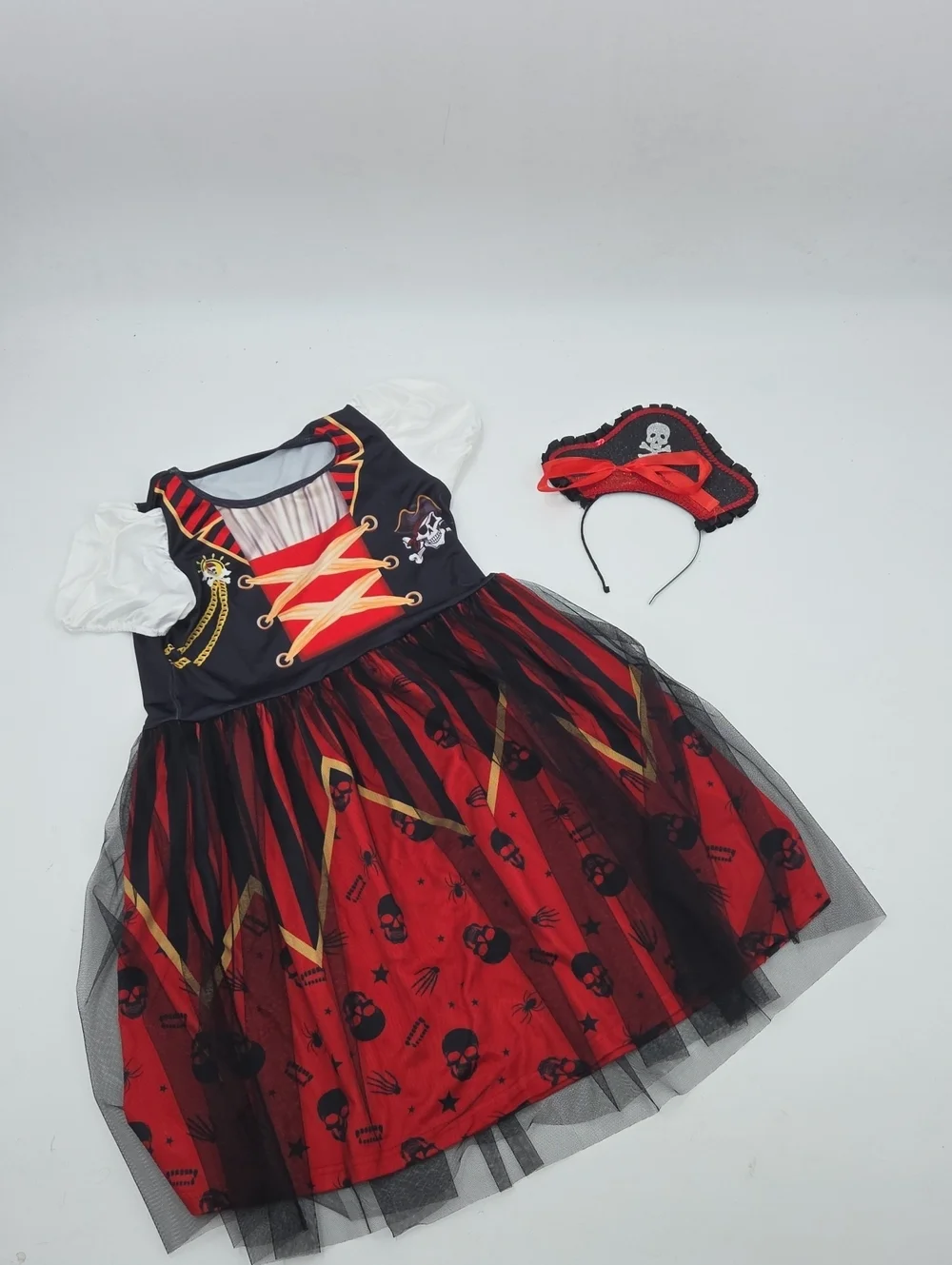 Red & Black Pirate Girl Costume Dress with Hat